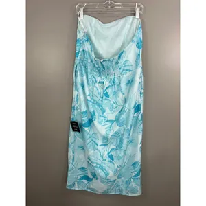 Lulus Strapless Midi Dress Womens XL Blue Tropical Floral Smocked Slit NWT thumbnail 6