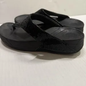 FitFlop Shoes Womens Size 5‎ Black Sequin Thong Flip Flop Wedge Sandals Comfort thumbnail 7