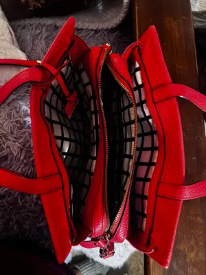 Kate Spade New York Red Pebbled Satchel Bag with Buckle, Gold Hardware thumbnail 6