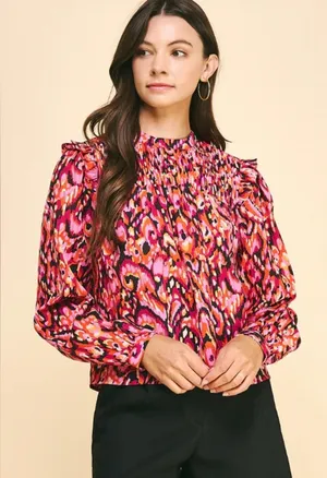 Pinch Printed Pintuck Top thumbnail 1