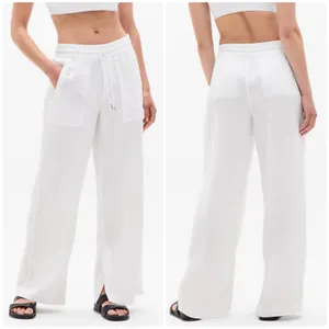 Athleta Womens Retreat Linen Wide Leg Coastal Minimalist Beachy White Pants S thumbnail 2