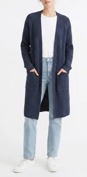 Universal Thread Navy Blue Ribbed Duster Cardigan Sweater Large Open Front thumbnail 1