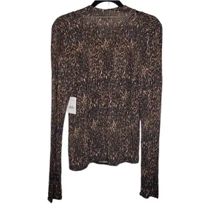 Free People Square Neck Copper Animal Print Pullover Tie Neck Long Sleeve Top Xs thumbnail 5