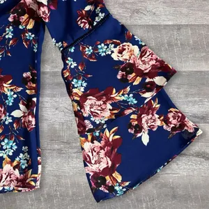 Floral Peasant Top Women S Flare Bell Long Sleeve Blouse Navy Blue thumbnail 3