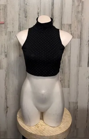 Goodtime USA Black Gold Polka Dot Turtleneck Crop Top Womens Large Sleeveless thumbnail 1