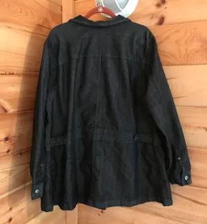 FALL ESSENTIAL DARK WASH BLACK/GREY LONG DENIM JACKET Black Size L thumbnail 2