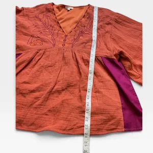 Jodifl Embroidered V-Neck Bell Sleeve Babydoll Top Orange Magenta G13191 thumbnail 7