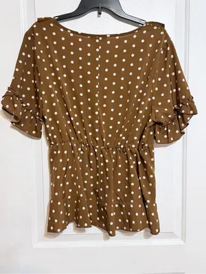 Shein Brown Polka Dot Ruffle Peplum Top 1xl curve thumbnail 2