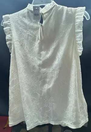 Express White Lace Ruffle Trim Sleeveless Blouse Top Small Nwt B-1 thumbnail 2