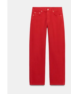 NWT ZARA ZW COLLECTION MID-RISE STRAIGHT LEG JEANS Red US -10 thumbnail 7