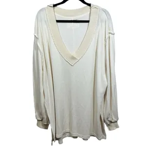 Free People Asher Thermal‎ Knit V-neck Top M thumbnail 3