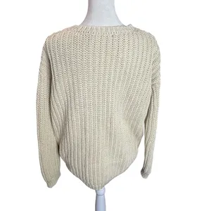 Jenni Kayne Cabin Sweater XS Cream Organic Cotton Fisherman Knit V Neck thumbnail 5