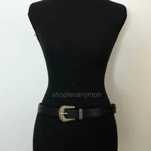 Y2K Coastal Cowgirl Black Gold Ornate Buckle Belt, 36–43.5 Inches, X7GA1136 thumbnail 2