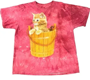 Vintage The Mountain Pink Tie Dye Cat Wooden Basket Tee T-Shirt AOP Large Kitten thumbnail 1