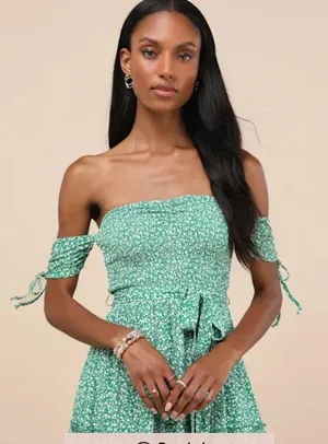 Lulus sweetest feelings Green Floral Off-the-Shoulder Mini Dressq thumbnail 2
