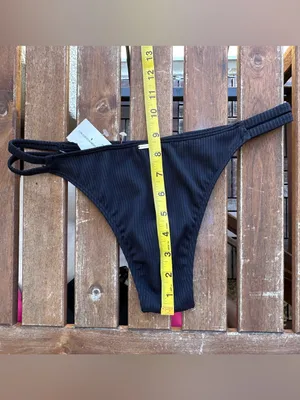 NWT Hollister Ribbed Double-Strap Cheeky Bikini Bottom - Black - S thumbnail 8