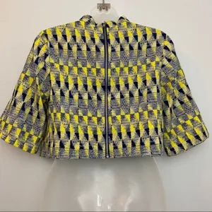 Mustard Seed Yellow Blue Geo Print Crop Top Size S thumbnail 3