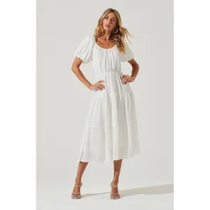 ASTR The‎ Label White Textured Puff Sleeve Tiered Midi Dress ADR100877 Womens XS thumbnail 13