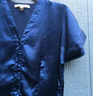 Victoria’s Secret VS Vintage Satin Button Down Pajamas Blouse Top Shirt Blue 90s thumbnail 5