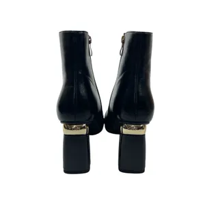 Ninety Union Black Leather Gold Shimmer Square Toe Block Heel Ankle Boots Sz 10 thumbnail 3
