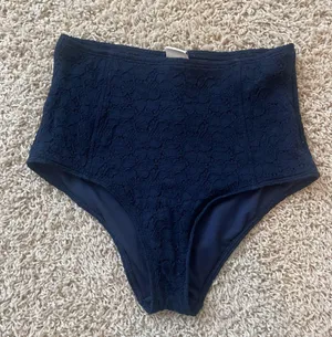 Abercrombie high waisted full coverage swim bottom, navy “lace”, size medium thumbnail 1