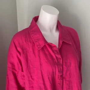 FLAX Pink Linen Lagenlook Button Front Collared Blouse thumbnail 2