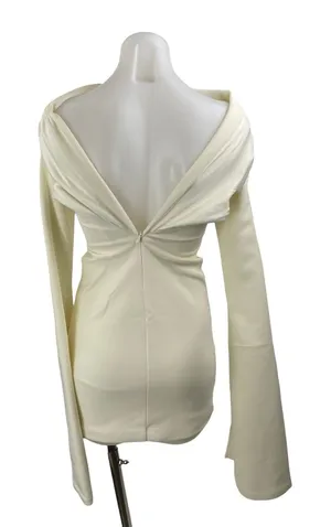 Meshki Cream Long Bell Sleeve Off The Shoulder Cutout Mini Bodycon Dress Sz XXS thumbnail 1