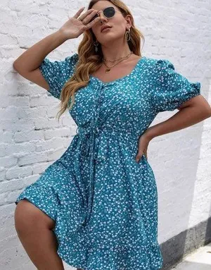 SheIn Blueditsy floral dress summer dress 4x light weight Aqua fits 2x thumbnail 1