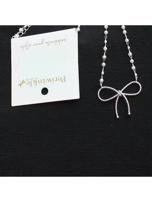 NWT Periwinkle By Barlow Chain Bow Pendant Necklace Silver Gray / White 17" + 3" thumbnail 2
