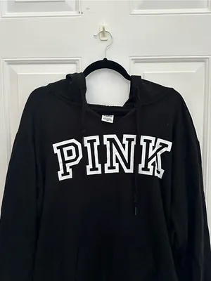 PINK Victoria's Secret Black Logo Hoodie Sweater size L thumbnail 6