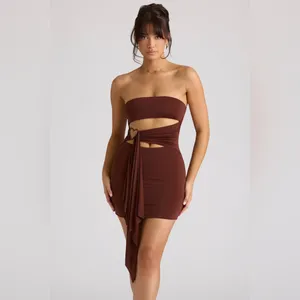 Oh Polly Natalya Bandeau Mini Dress in Chocolate Brown Size 4 New with tag thumbnail 8