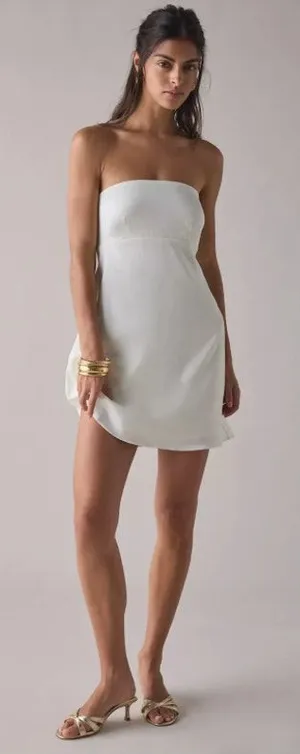UO Mira Strapless Tie-Back Bow Satin Slip Mini Dress in Ivory Women's sz. M thumbnail 1