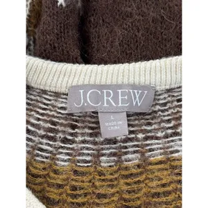 J.CREW Cardigan Brown Brushed Yarn Fair Isle Alpaca Wool Sweater Fuzzy Large thumbnail 4