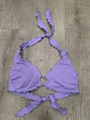 Wild Fable Purple Heart Pattern Halter Bikini Top S With Heart Cutout thumbnail 1