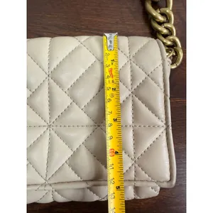 Zara Beige Quilted Shoulder Bag Chunky Gold Chain Strap Flap Closure Neutral thumbnail 9