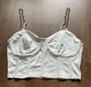 No Comment White Crop Top with Gold Chain Straps thumbnail 1