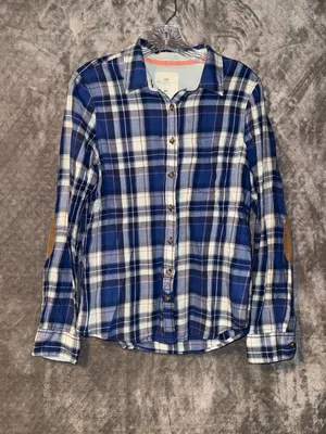 L.O.G.G. H&M Label of Graded Goods Blue Plaid Flannel Shirt with Elbow Patches thumbnail 2