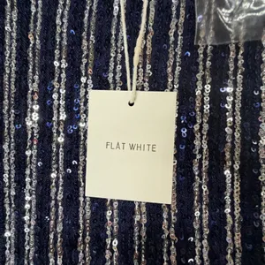 Anthropologie Flat White Sequin Stripe Midi Dress Womens M Blue Evening Cocktail thumbnail 14