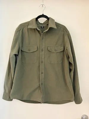 Uniqlo Unisex Jersey Oversized Shirt Jacket in Olive Green Streetwear Size M thumbnail 4