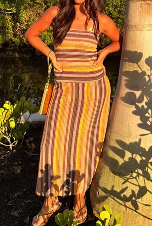Striped Maxi Dress Multiple Size XS thumbnail 3