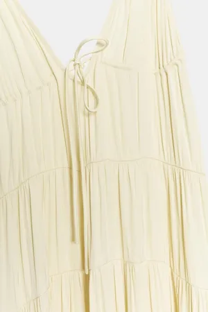 Zara Butter Pale Yellow Spaghetti-Strap Maxi Dress Bohemian Flowy Summer thumbnail 7