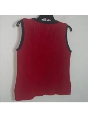 💕Vintage Crystal-Kobe Red Ribbed Knit American Flag Tank Top Shirt thumbnail 5