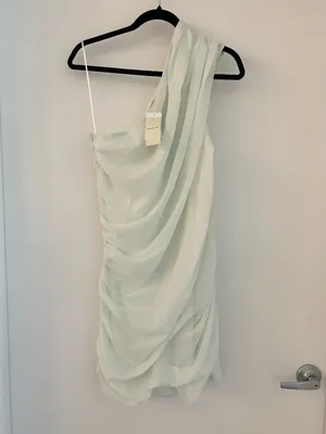 Abercrombie & Fitch One-Shoulder Chiffon Mini Dress Light Mint Green M Tall NWT thumbnail 5