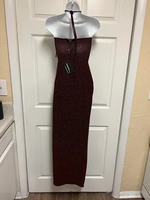 Celebrity Glitter O-Ring Halter Maxi Dress thumbnail 11