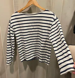Cute AG Jeans white navy cotton stripe boat neck top nautical coastal cool thumbnail 1
