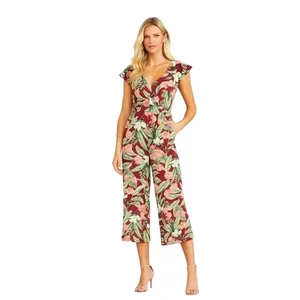 Ann Taylor Crop Jumpsuit Women 12 Tropical Ruffle Vacation Floral Resort Travel thumbnail 9