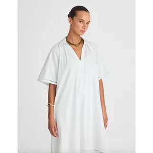 Madewell Poplin Splitneck Midi Shirtdress Cotton White Pockets Relaxed M NWT thumbnail 2