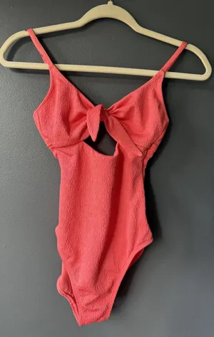 Shade & Shore Coral Cutout Tie-Front One-Piece Swimsuit XS thumbnail 1