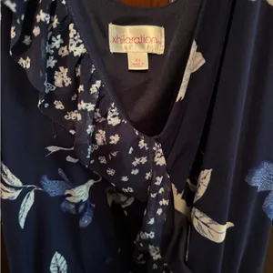 Xhilaration Size XL Ruffled Navy Flower Spaghetti Strap Dress thumbnail 2