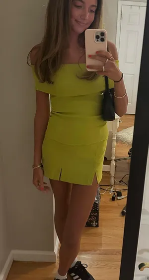 Zara green off the shoulder skirt set  thumbnail 1